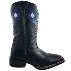 Bota Texana Masculina Sheriff West Preta Cano Preto Bordado Solado Flex Bico Quadrado