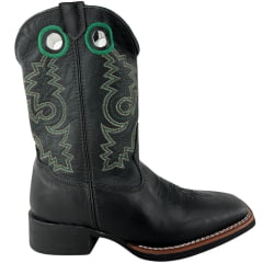 Bota Texana Masculina Sheriff West Preto Cano Preto Bordado Verde