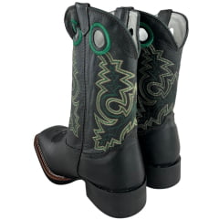 Bota Texana Masculina Sheriff West Preto Cano Preto Bordado Verde