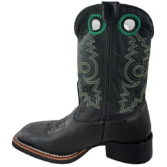 Bota Texana Masculina Sheriff West Preto Cano Preto Bordado Verde