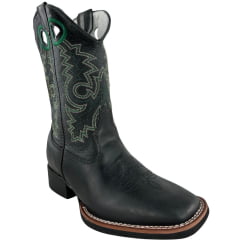 Bota Texana Masculina Sheriff West Preto Cano Preto Bordado Verde