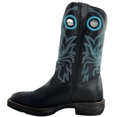 Bota Texana Masculina Sheriff West Preto Cano Preto Com Bordado Azul Solado Jump