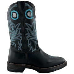 Bota Texana Masculina Sheriff West Preto Cano Preto Com Bordado Azul Solado Jump