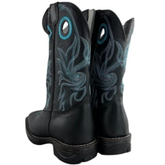 Bota Texana Masculina Sheriff West Preto Cano Preto Com Bordado Azul Solado Jump