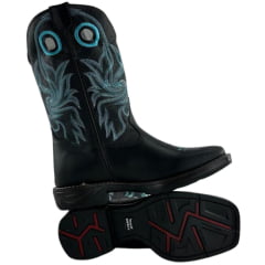 Bota Texana Masculina Sheriff West Preto Cano Preto Com Bordado Azul Solado Jump