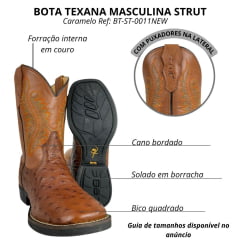 Bota Texana Masculina Strut Bico Quadrado Couro Avestruz Cheio Cano Bordado Em Laranja E Verde Ref:Bt-ST-001NEW