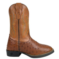 Bota Texana Masculina Strut Bico Quadrado Couro Avestruz Cheio Cano Bordado Em Laranja E Verde Ref:Bt-ST-001NEW