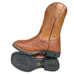 Bota Texana Masculina Strut Bico Quadrado Couro Avestruz Cheio Cano Bordado Em Laranja E Verde Ref:Bt-ST-001NEW
