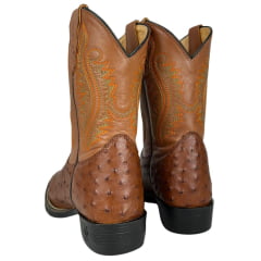 Bota Texana Masculina Strut Bico Quadrado Couro Avestruz Cheio Cano Bordado Em Laranja E Verde Ref:Bt-ST-001NEW