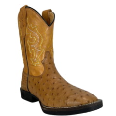 Bota Texana Masculina Strut Couro Avestruz Cheio Chestn Caramelo Claro Com Bordado Branco Amarelo Ref: St011 New