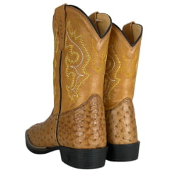Bota Texana Masculina Strut Couro Avestruz Cheio Chestn Caramelo Claro Com Bordado Branco Amarelo Ref: St011 New