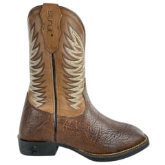 Bota Texana Masculina Strut Couro Carneiro Corrugado Cano Bordado Cru Ref: St.011 New