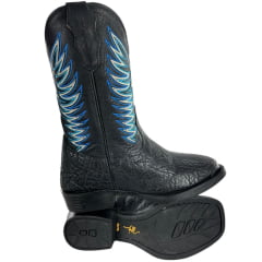 Bota Texana Masculina Strut Couro Carneiro Corrugado Preto Cano Bordado Azul e Branco Ref: St.011 New