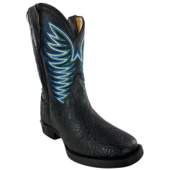Bota Texana Masculina Strut Couro Carneiro Corrugado Preto Cano Bordado Azul e Branco Ref: St.011 New