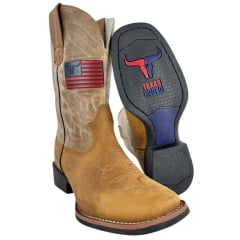 Bota Texana Masculina Texas Rodeo Couro Crazy Mostarda Fóssil Ocre Com Bandeira Ref:TR648 - LQBO Bota Texana Masculina Texas Rodeo Couro Crazy Mostarda Fóssil Ocre Com Bandeira Ref:TR648 - LQBO