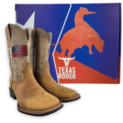Bota Texana Masculina Texas Rodeo Couro Crazy Mostarda Fóssil Ocre Com Bandeira Ref:TR648 - LQBO