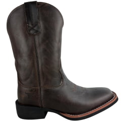 Bota Texana Masculina Texas Rodeo Bico Quadrado Couro Atlanta Café/Moucha Mouse Bordado Florão REF:LQBO