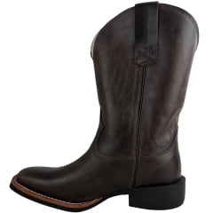 Bota Texana Masculina Texas Rodeo Bico Quadrado Couro Atlanta Café/Moucha Mouse Bordado Florão REF:LQBO