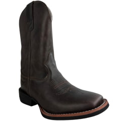Bota Texana Masculina Texas Rodeo Bico Quadrado Couro Atlanta Café/Moucha Mouse Bordado Florão REF:LQBO