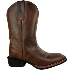 Bota Texana Masculina Texas Rodeo Bico Quadrado Couro Atlanta Caramelo Bordado Florão REF:LQBO