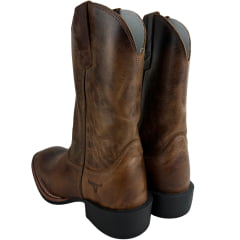 Bota Texana Masculina Texas Rodeo Bico Quadrado Couro Atlanta Caramelo Bordado Florão REF:LQBO