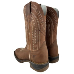 Bota Texana Masculina Texas Rodeo Bico Quadrado Couro Crazy Sela Bordado Jump Caramelo Ref: TR876