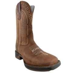 Bota Texana Masculina Texas Rodeo Bico Quadrado Couro Crazy Sela Bordado Jump Caramelo Ref: TR876