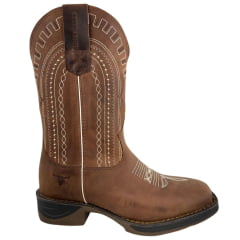 Bota Texana Masculina Texas Rodeo Bico Quadrado Couro Crazy Sela Bordado Jump Caramelo Ref: TR876