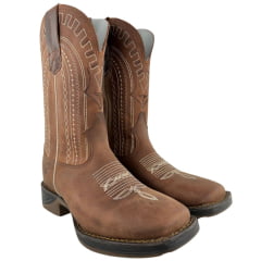Bota Texana Masculina Texas Rodeo Bico Quadrado Couro Crazy Sela Bordado Jump Caramelo Ref: TR876