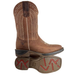 Bota Texana Masculina Texas Rodeo Bico Quadrado Couro Crazy Sela Bordado Jump Caramelo Ref: TR876