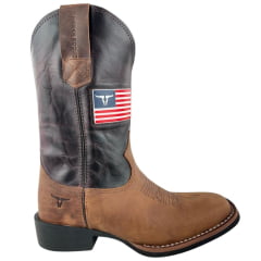 Bota Texana Masculina Texas Rodeo Bico Quadrado Couro Crazy Sela Fóssil Vinho Com Bandeira Ref: TR656 - LQBO
