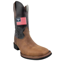 Bota Texana Masculina Texas Rodeo Bico Quadrado Couro Crazy Sela Fóssil Vinho Com Bandeira Ref: TR656 - LQBO