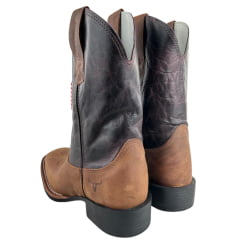 Bota Texana Masculina Texas Rodeo Bico Quadrado Couro Crazy Sela Fóssil Vinho Com Bandeira Ref: TR656 - LQBO
