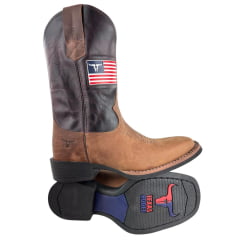 Bota Texana Masculina Texas Rodeo Bico Quadrado Couro Crazy Sela Fóssil Vinho Com Bandeira Ref: TR656 - LQBO
