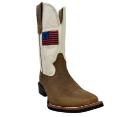 Bota Texana Masculina Texas Rodeo Bico Quadrado Couro Crazy Tabaco Cano Marfim Ref.TR649-LQBO