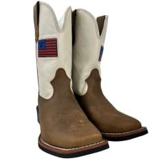 Bota Texana Masculina Texas Rodeo Bico Quadrado Couro Crazy Tabaco Cano Marfim Ref.TR649-LQBO