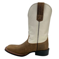 Bota Texana Masculina Texas Rodeo Bico Quadrado Couro Crazy Tabaco Cano Marfim Ref.TR649-LQBO