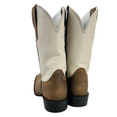 Bota Texana Masculina Texas Rodeo Bico Quadrado Couro Crazy Tabaco Cano Marfim Ref.TR649-LQBO