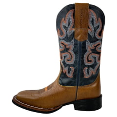 Bota Texana Masculina Texas Rodeo Bico Quadrado Couro Malboro Mostarda Cano Fóssil Azul Escuro Ref.TR751-LQBO