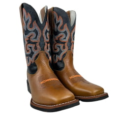 Bota Texana Masculina Texas Rodeo Bico Quadrado Couro Malboro Mostarda Cano Fóssil Azul Escuro Ref.TR751-LQBO