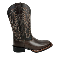 Bota Texana Masculina Texas Rodeo Bico Quadrado Couro Malboro Tabaco Cano Fóssil Marrom Ref.TR737-LQBO