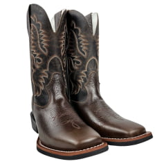 Bota Texana Masculina Texas Rodeo Bico Quadrado Couro Malboro Tabaco Cano Fóssil Marrom Ref.TR737-LQBO