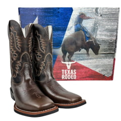 Bota Texana Masculina Texas Rodeo Bico Quadrado Couro Malboro Tabaco Cano Fóssil Marrom Ref.TR737-LQBO