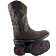 Bota Texana Masculina Texas Rodeo Bico Quadrado Jump Couro Crazy Café Fóssil Marrom Bordado Ref:TR700-Jump