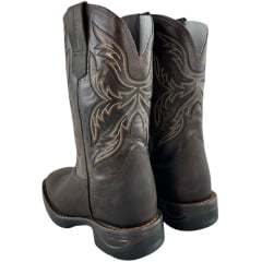 Bota Texana Masculina Texas Rodeo Bico Quadrado Jump Couro Crazy Café Fóssil Marrom Bordado Ref:TR700-Jump