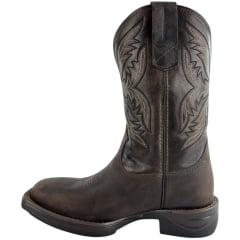 Bota Texana Masculina Texas Rodeo Bico Quadrado Jump Couro Crazy Café Fóssil Marrom Bordado Ref:TR700-Jump