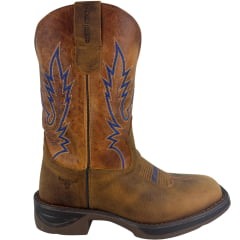 Bota Texana Masculina Texas Rodeo Bico Quadrado Jump Couro Crazy Fóssil Mostarda Bordado REF:TR823-JUMP