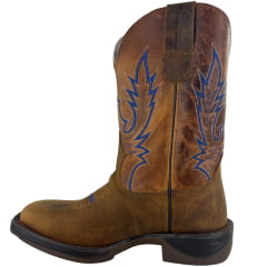 Bota Texana Masculina Texas Rodeo Bico Quadrado Jump Couro Crazy Fóssil Mostarda Bordado REF:TR823-JUMP
