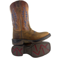 Bota Texana Masculina Texas Rodeo Bico Quadrado Jump Couro Crazy Fóssil Mostarda Bordado REF:TR823-JUMP