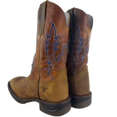 Bota Texana Masculina Texas Rodeo Bico Quadrado Jump Couro Crazy Fóssil Mostarda Bordado REF:TR823-JUMP